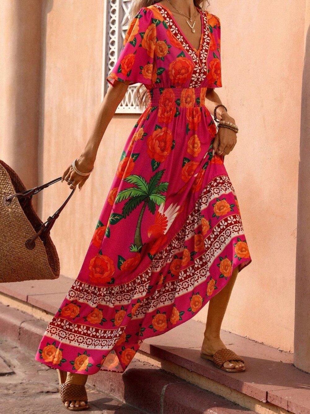 Hot Pink Boho Women's Romantic Luxury Maxi Dress - Picture 5 of 7
